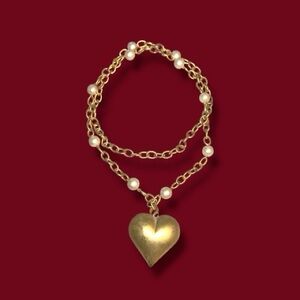 Vintage 80s 90s Y2K Gold Heart Pendant Necklace with Pearls